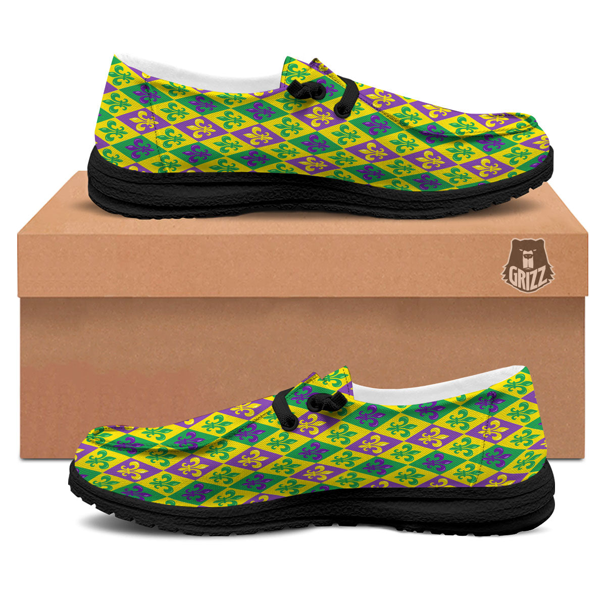 De Lis Mardi Gras Print Pattern Black Loafers-grizzshop
