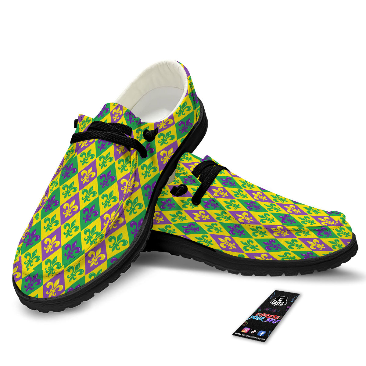 De Lis Mardi Gras Print Pattern Black Loafers-grizzshop