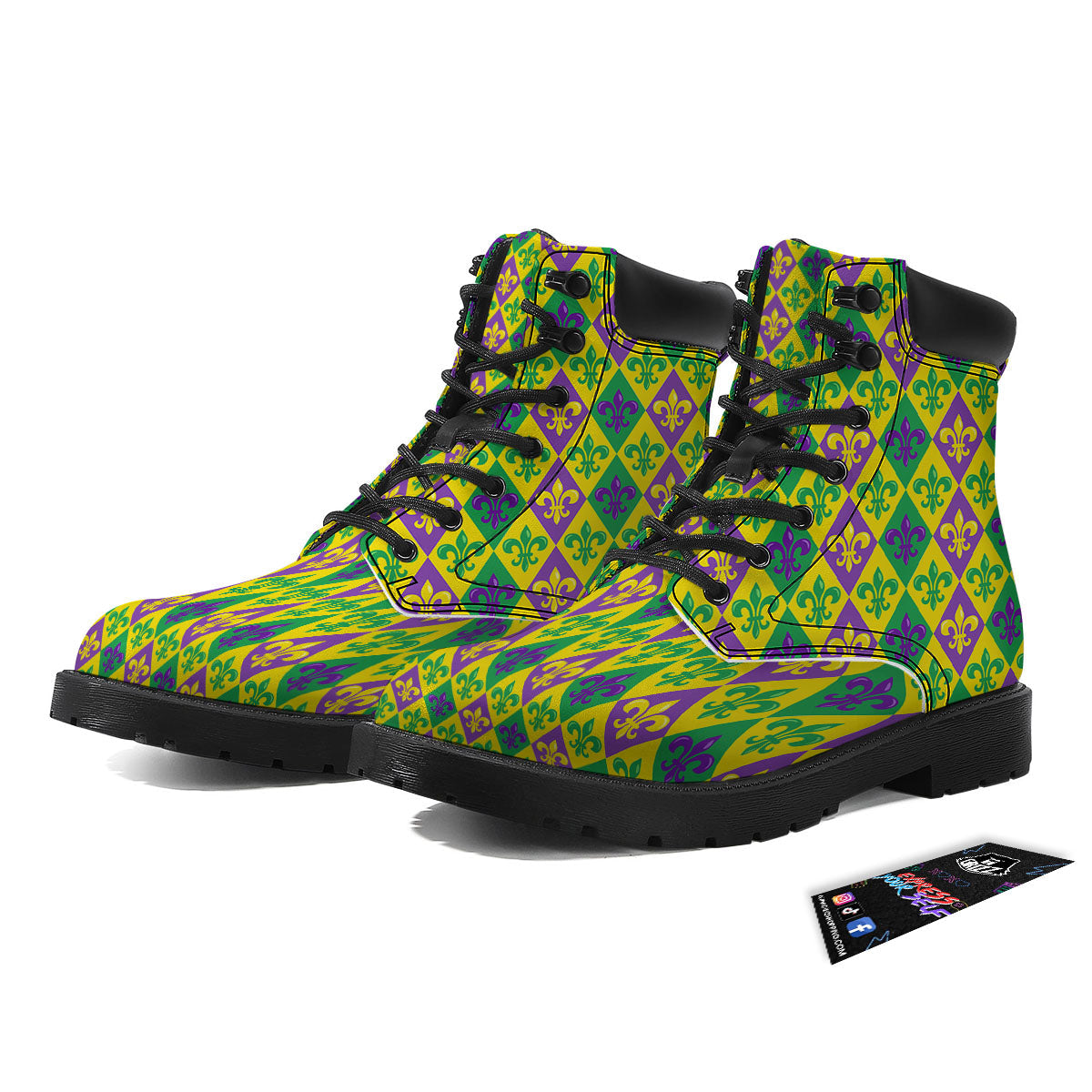 De Lis Mardi Gras Print Pattern Boots-grizzshop