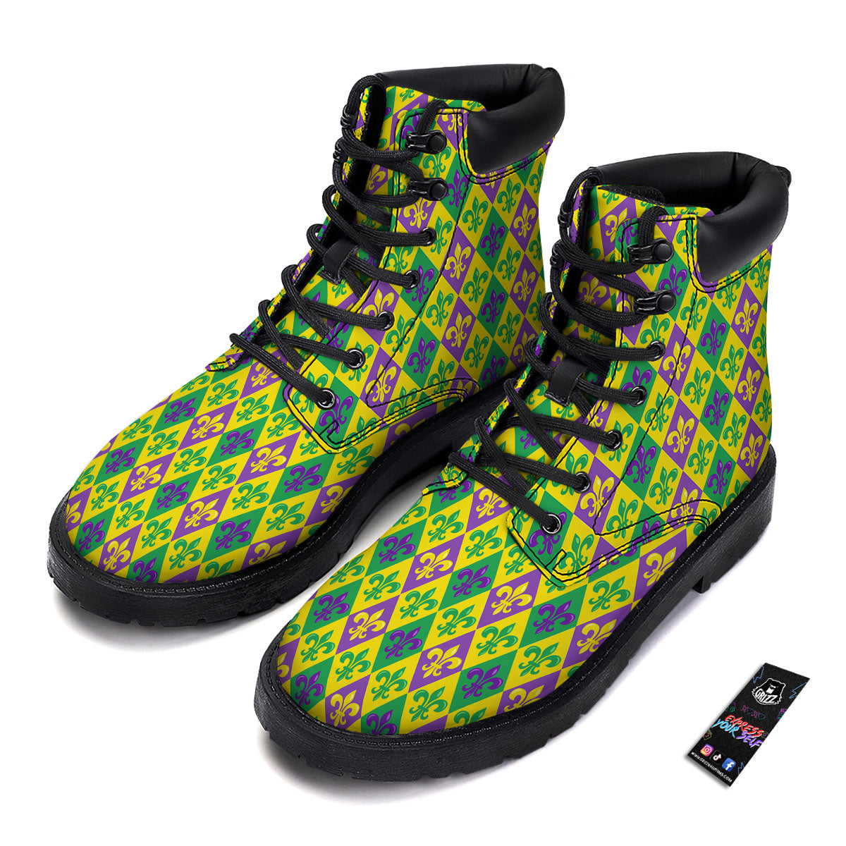 De Lis Mardi Gras Print Pattern Boots-grizzshop