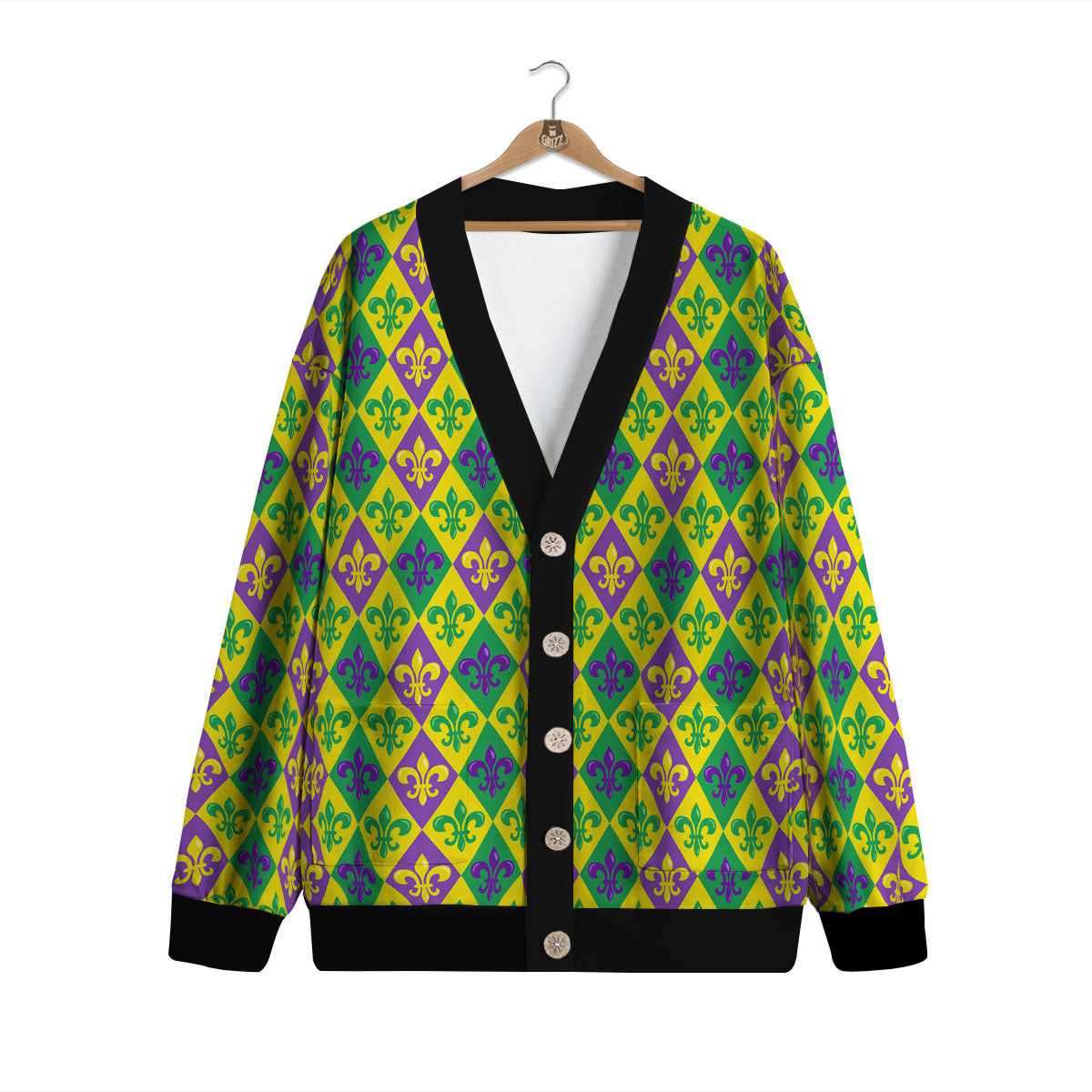 De Lis Mardi Gras Print Pattern Cardigan-grizzshop