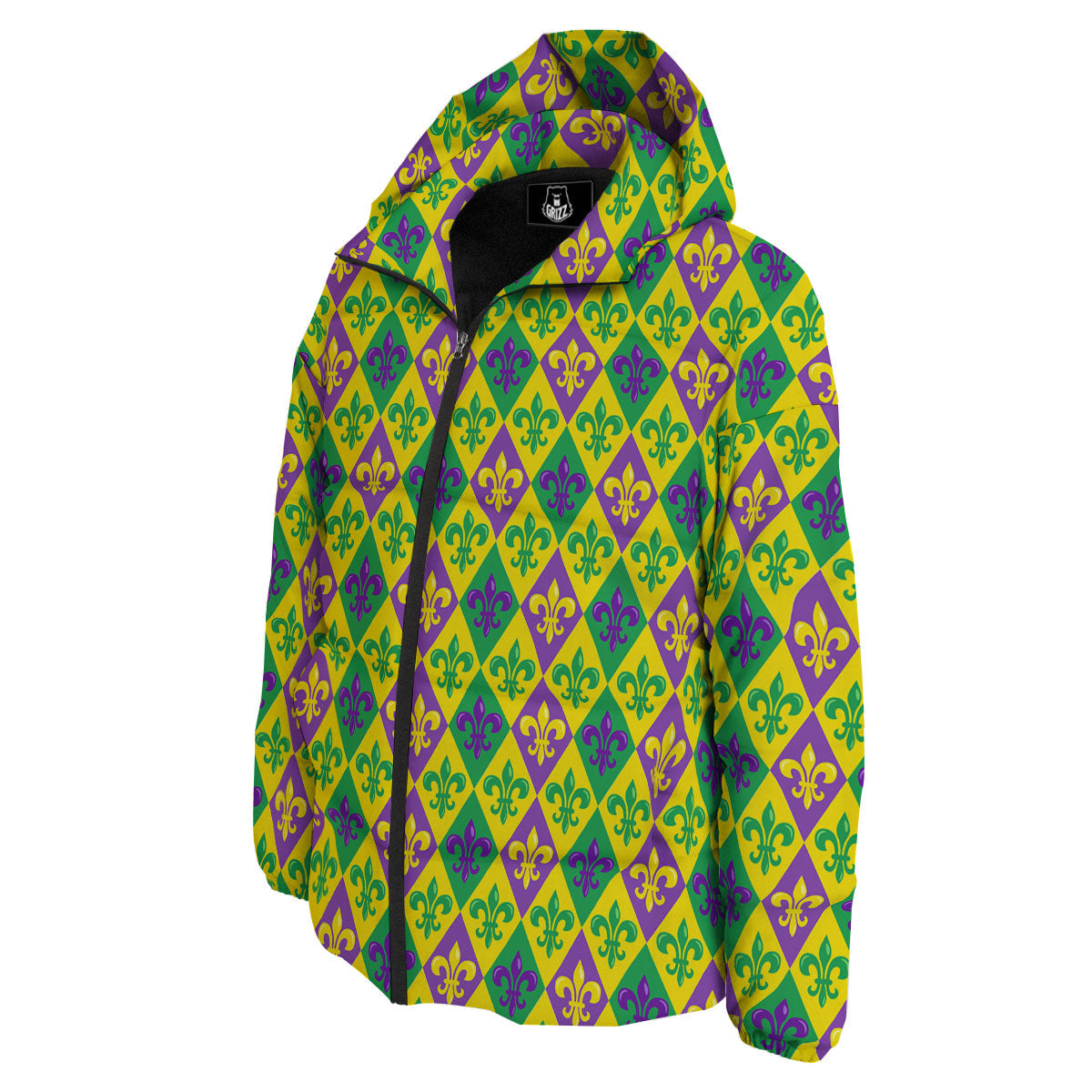 De Lis Mardi Gras Print Pattern Down Jacket-grizzshop