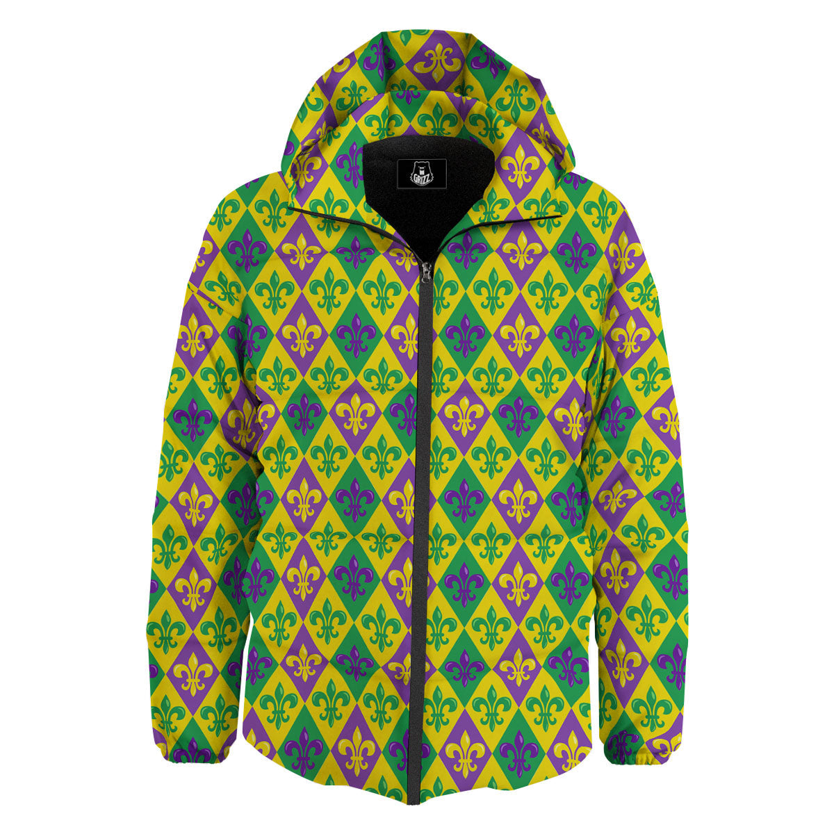 De Lis Mardi Gras Print Pattern Down Jacket-grizzshop