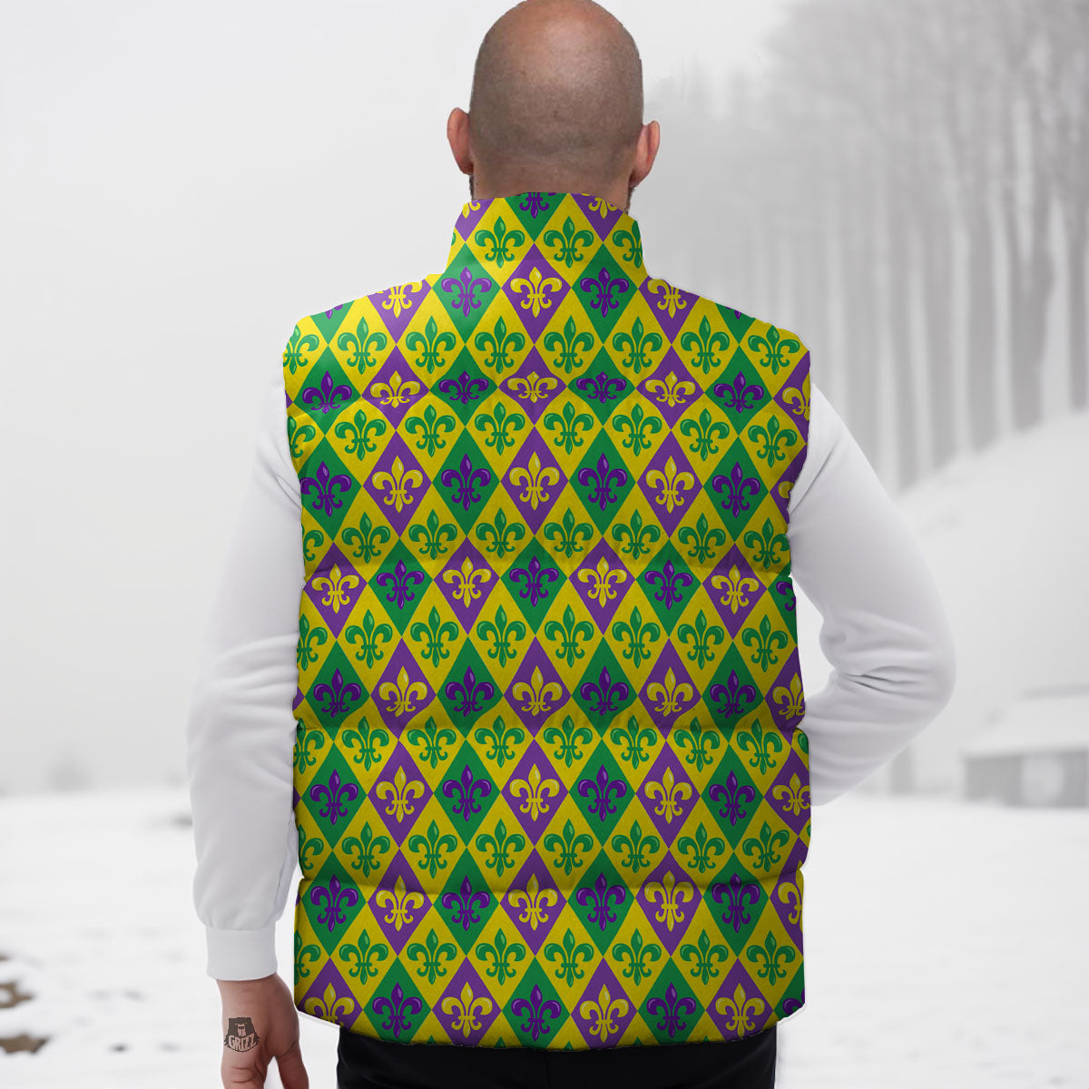 De Lis Mardi Gras Print Pattern Down Vest