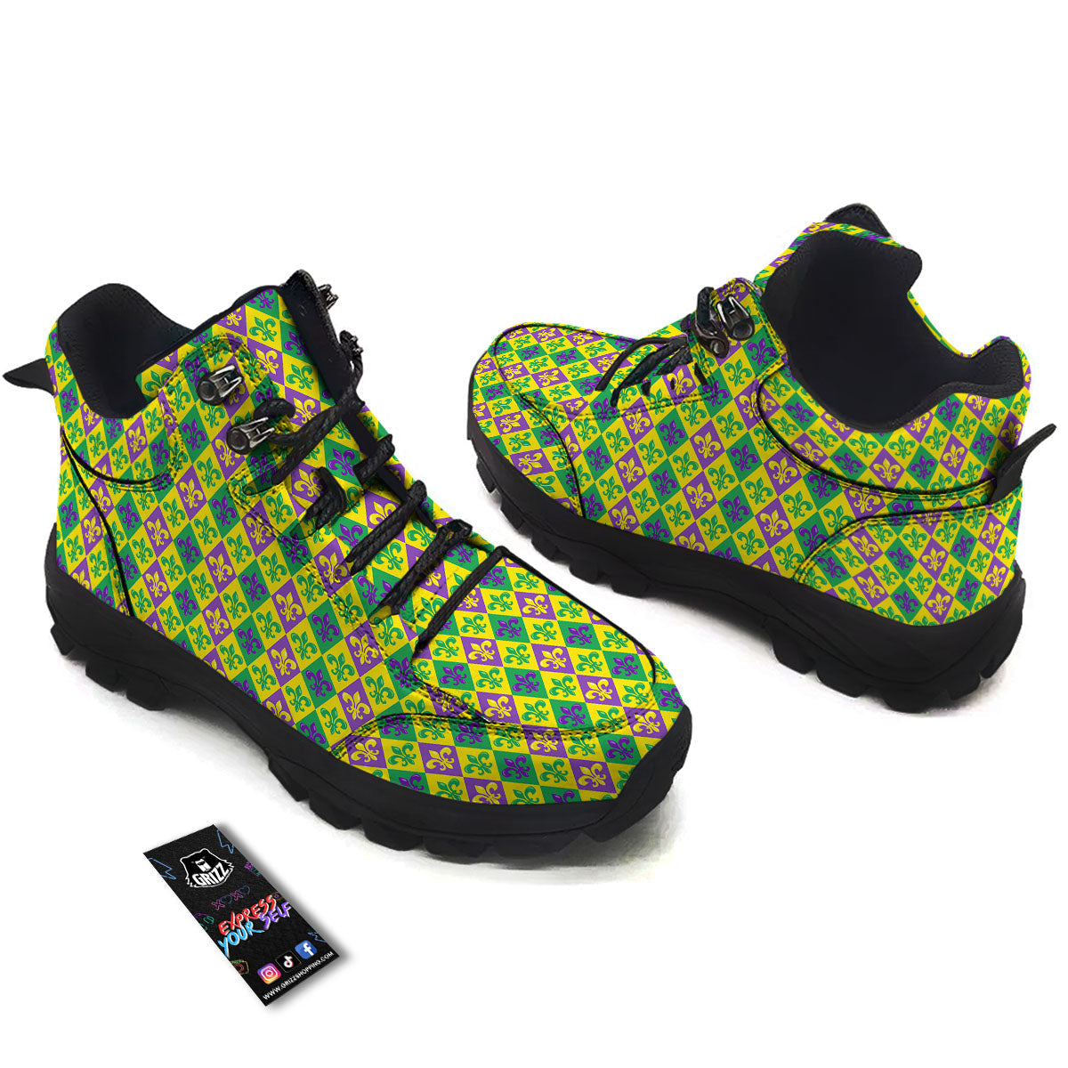De Lis Mardi Gras Print Pattern Hiking Shoes-grizzshop