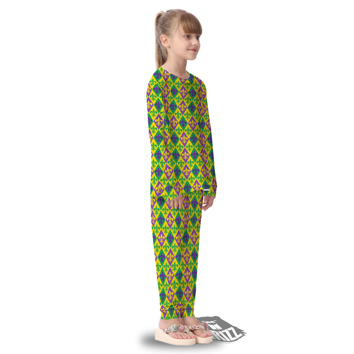 De Lis Mardi Gras Print Pattern Kid's Pajamas-grizzshop