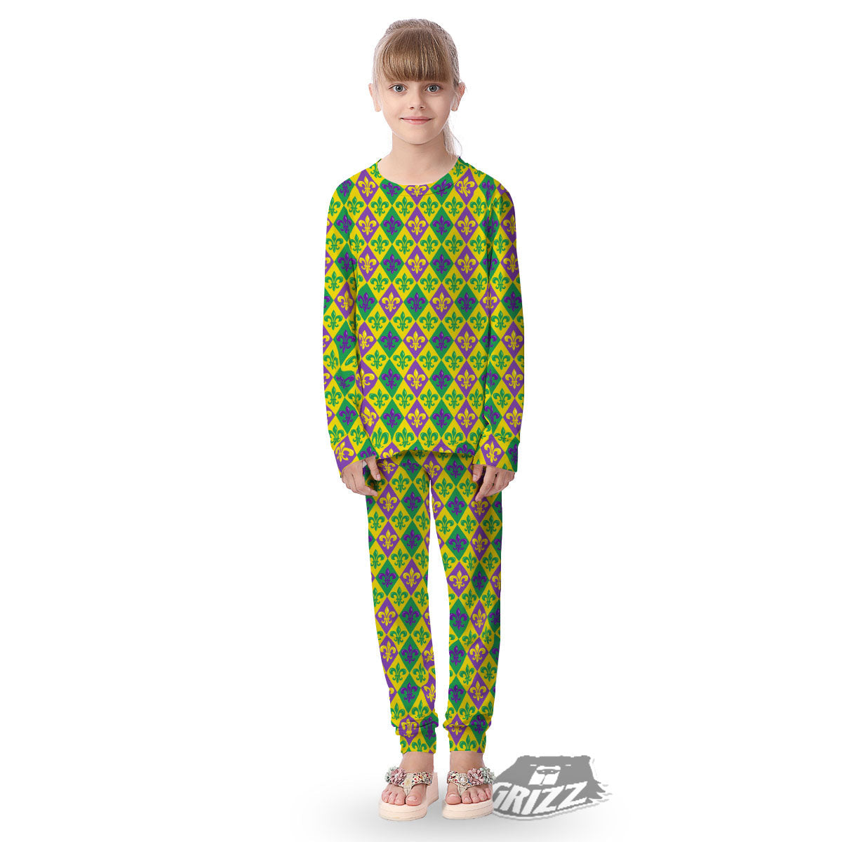 De Lis Mardi Gras Print Pattern Kid's Pajamas-grizzshop