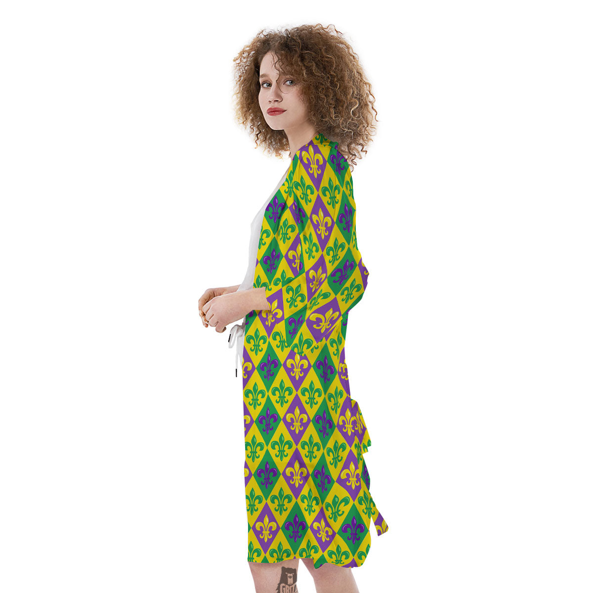 De Lis Mardi Gras Print Pattern Kimono-grizzshop