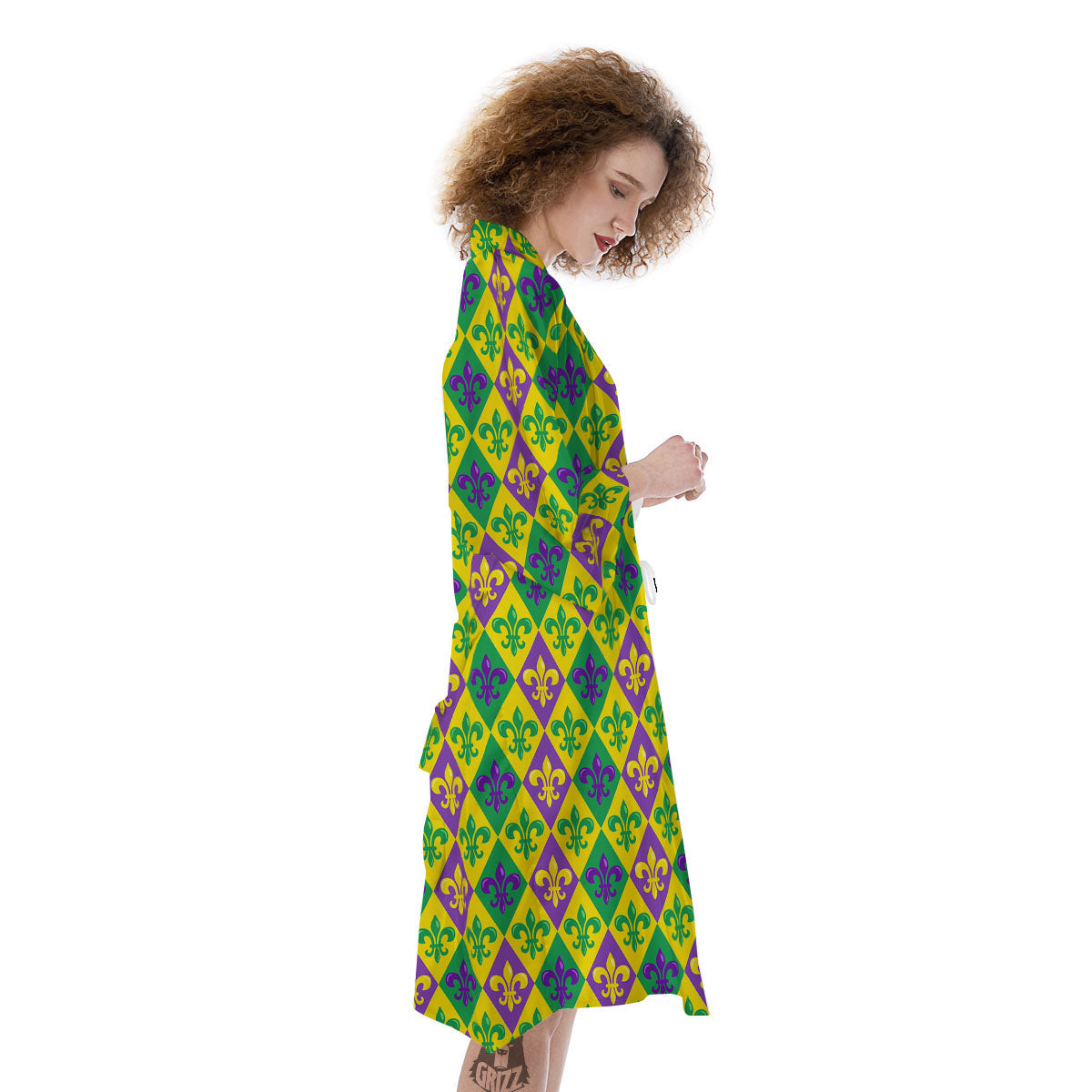 De Lis Mardi Gras Print Pattern Kimono-grizzshop