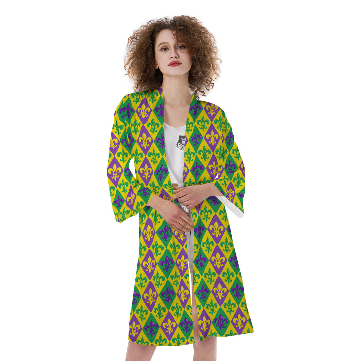 De Lis Mardi Gras Print Pattern Kimono-grizzshop