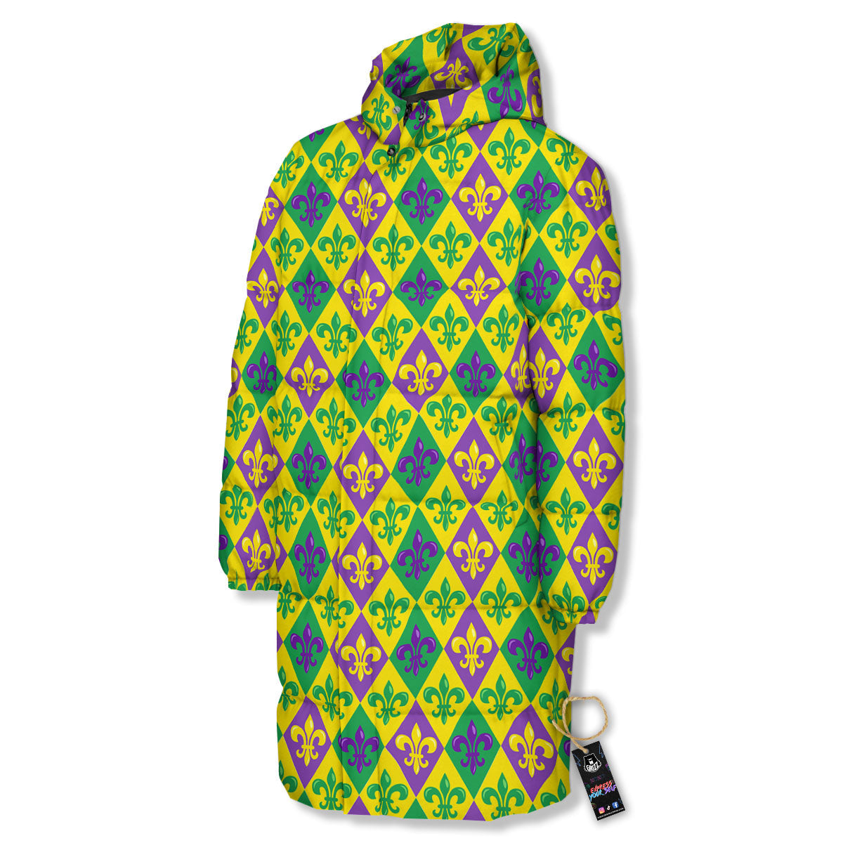 De Lis Mardi Gras Print Pattern Long Down Jacket-grizzshop