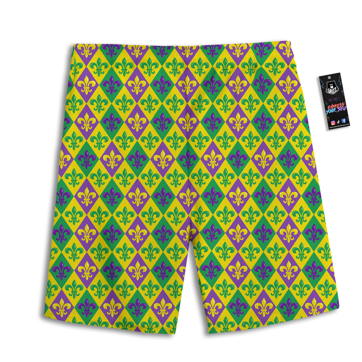 De Lis Mardi Gras Print Pattern Men's Athletic Shorts