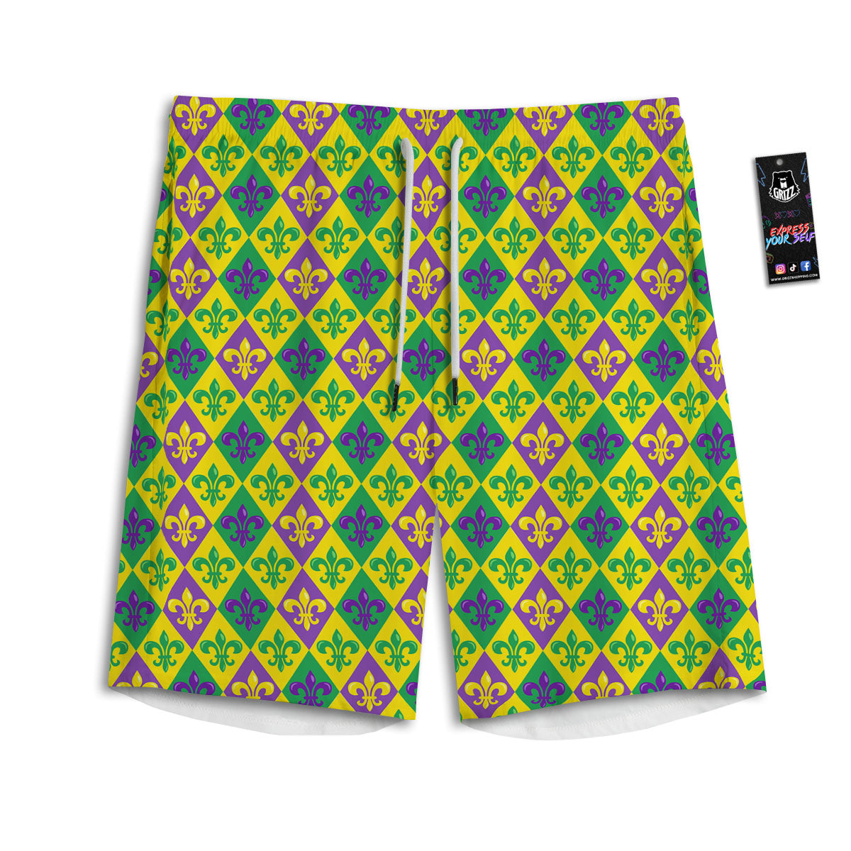 De Lis Mardi Gras Print Pattern Men's Athletic Shorts