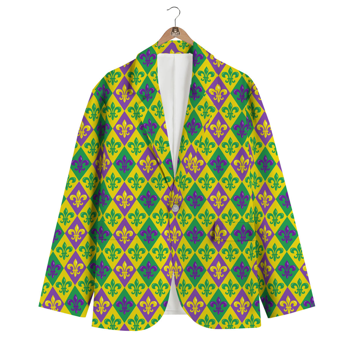 De Lis Mardi Gras Print Pattern Men's Blazer-grizzshop
