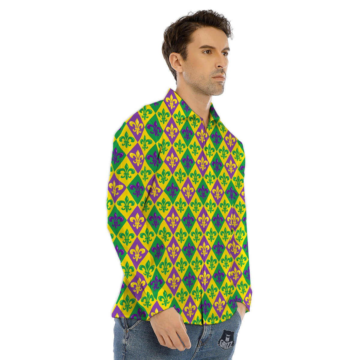De Lis Mardi Gras Print Pattern Men's Dress Shirts-grizzshop