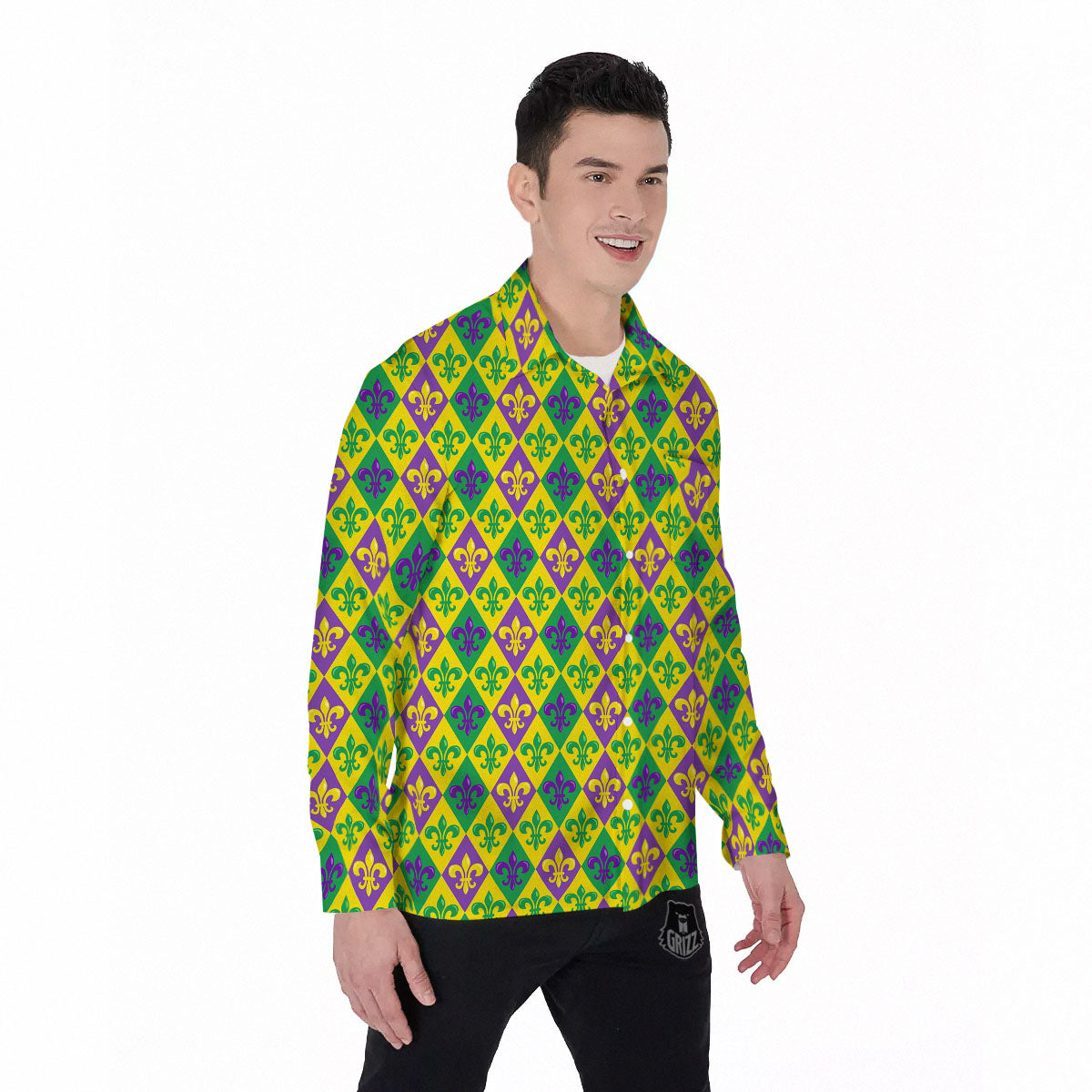 De Lis Mardi Gras Print Pattern Men's Long Sleeve Shirts-grizzshop