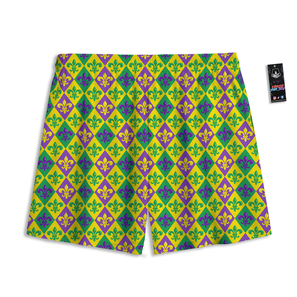 De Lis Mardi Gras Print Pattern Mesh Shorts