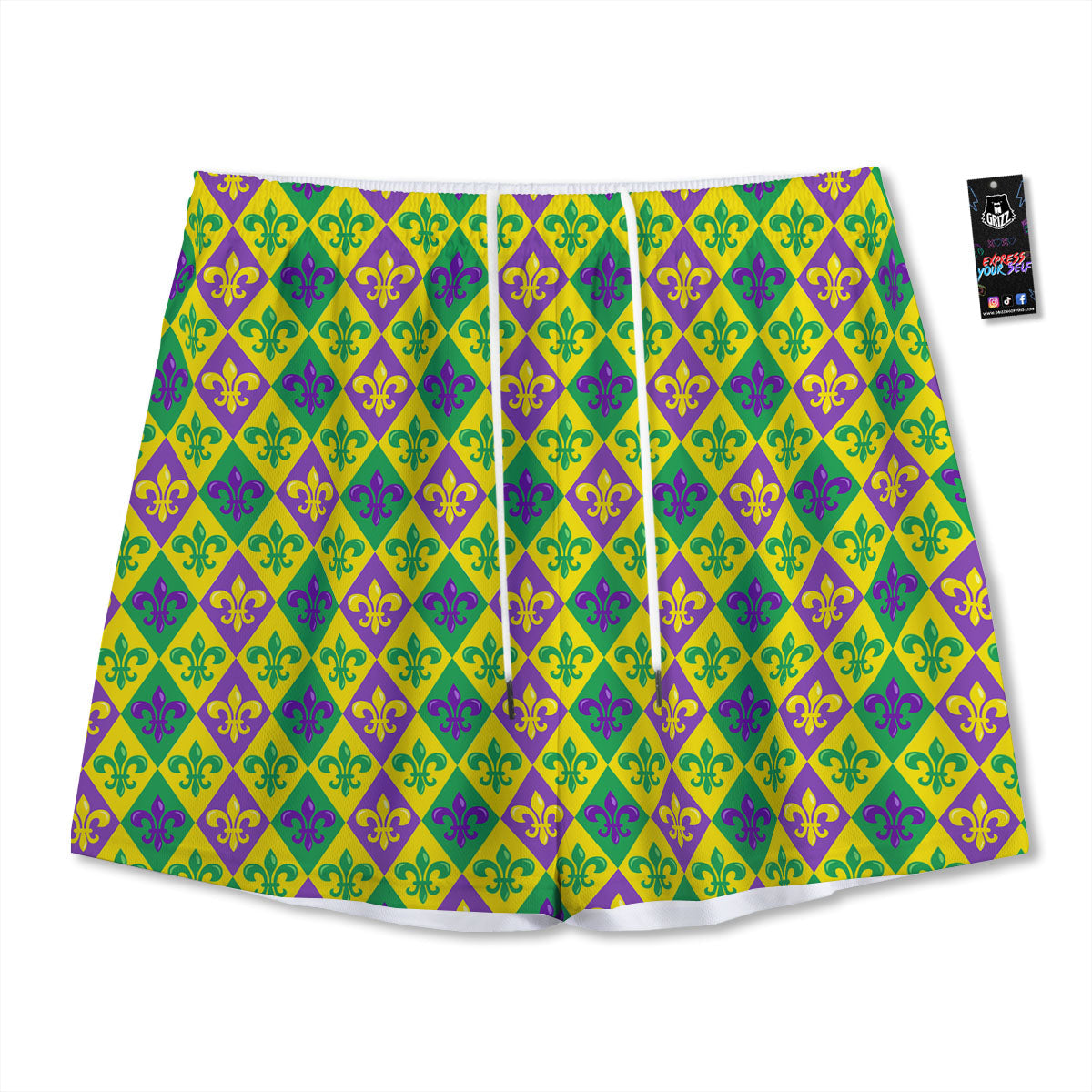 De Lis Mardi Gras Print Pattern Mesh Shorts