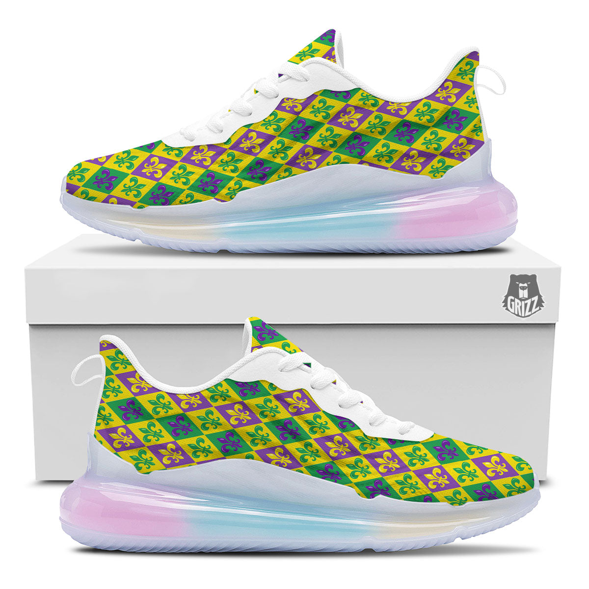 De Lis Mardi Gras Print Pattern Running Sneakers-grizzshop