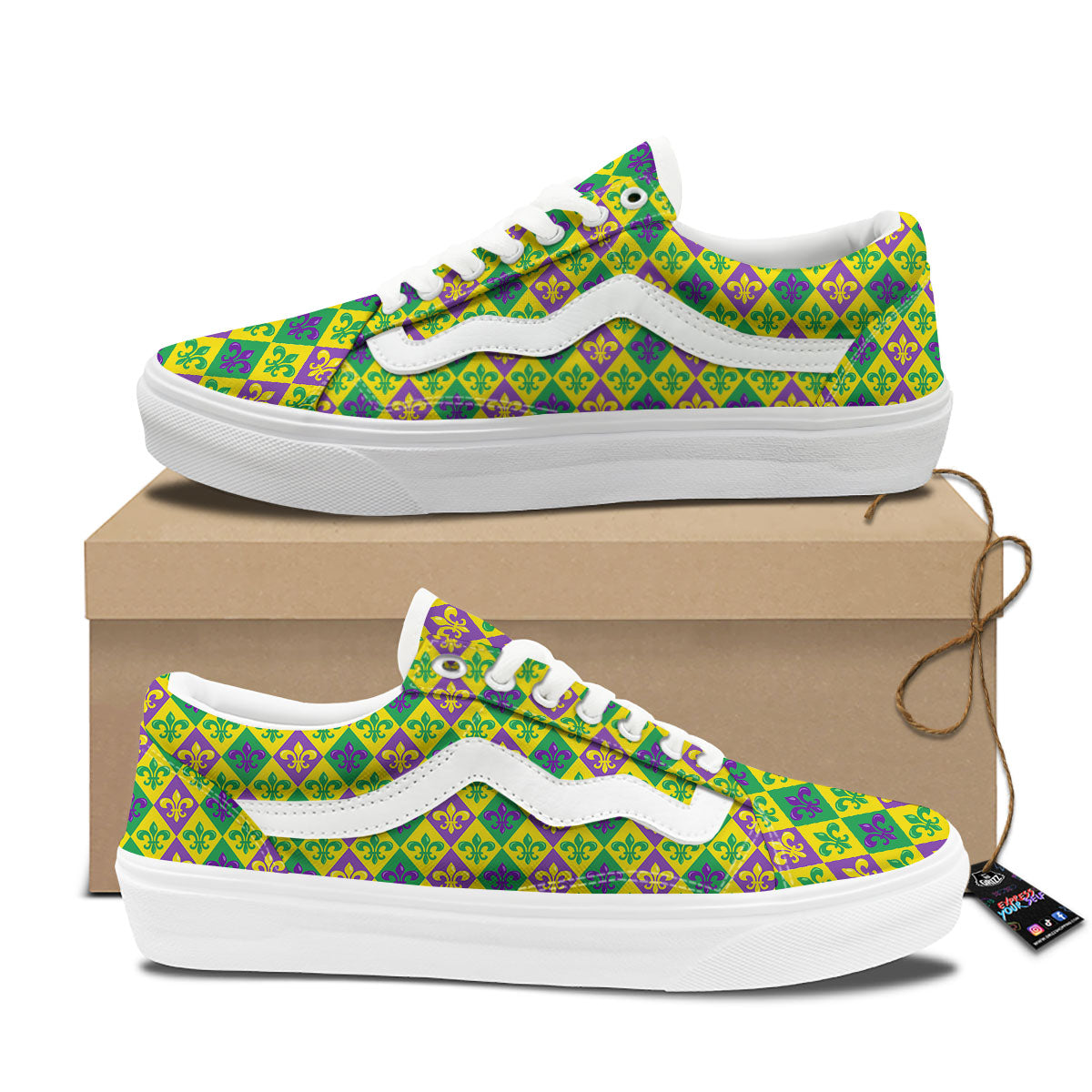 De Lis Mardi Gras Print Pattern Skate Shoes-grizzshop