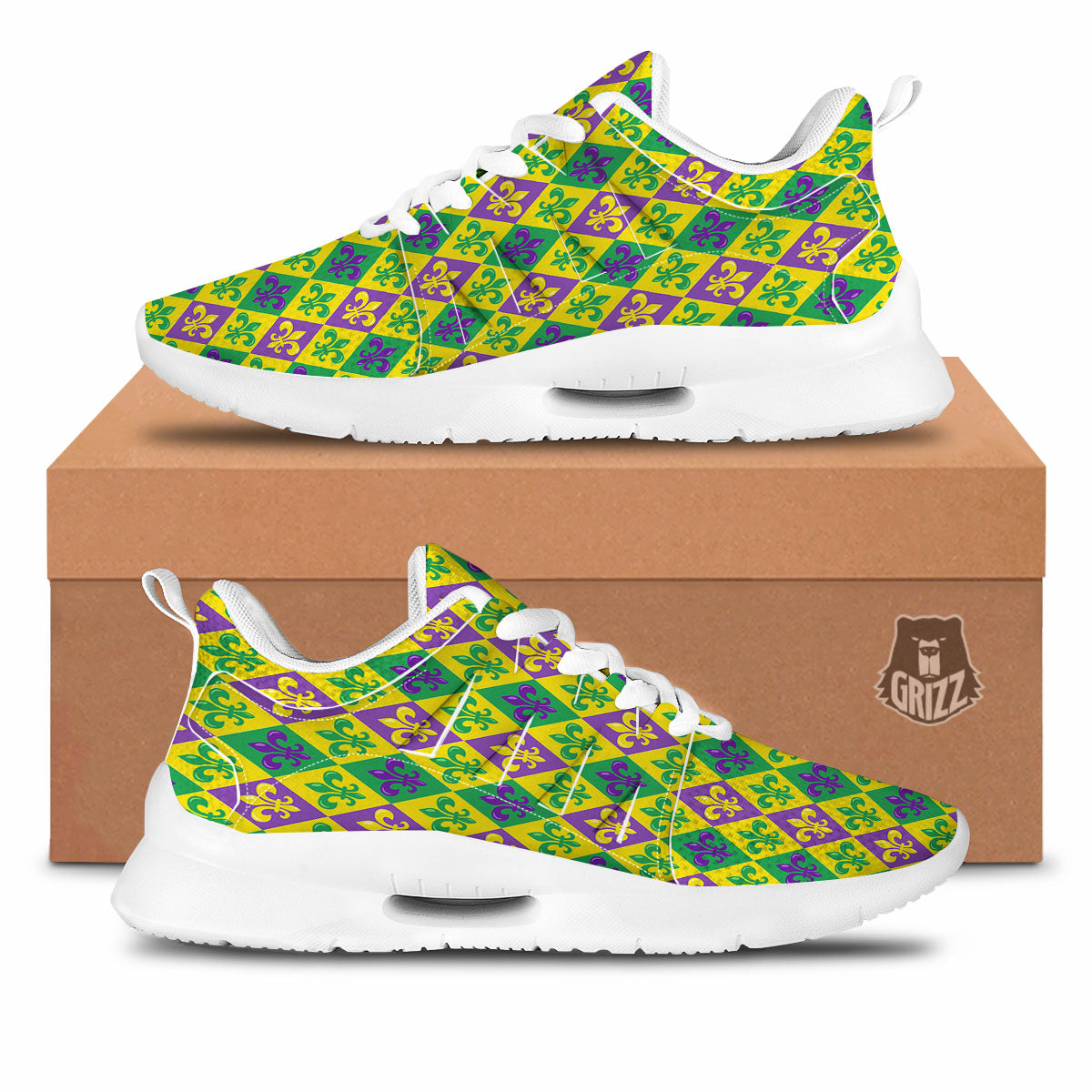 De Lis Mardi Gras Print Pattern Tennis Shoes-grizzshop