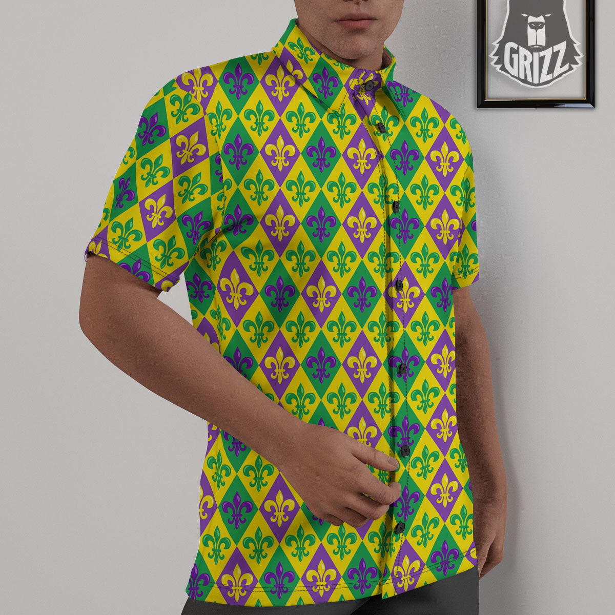 De Lis Mardi Gras Print Pattern Untucked Shirts-grizzshop