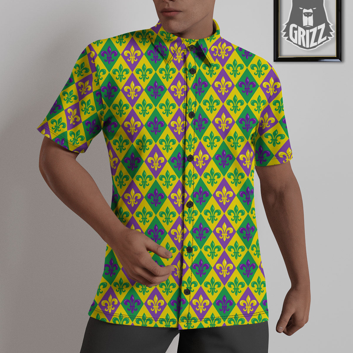 De Lis Mardi Gras Print Pattern Untucked Shirts-grizzshop