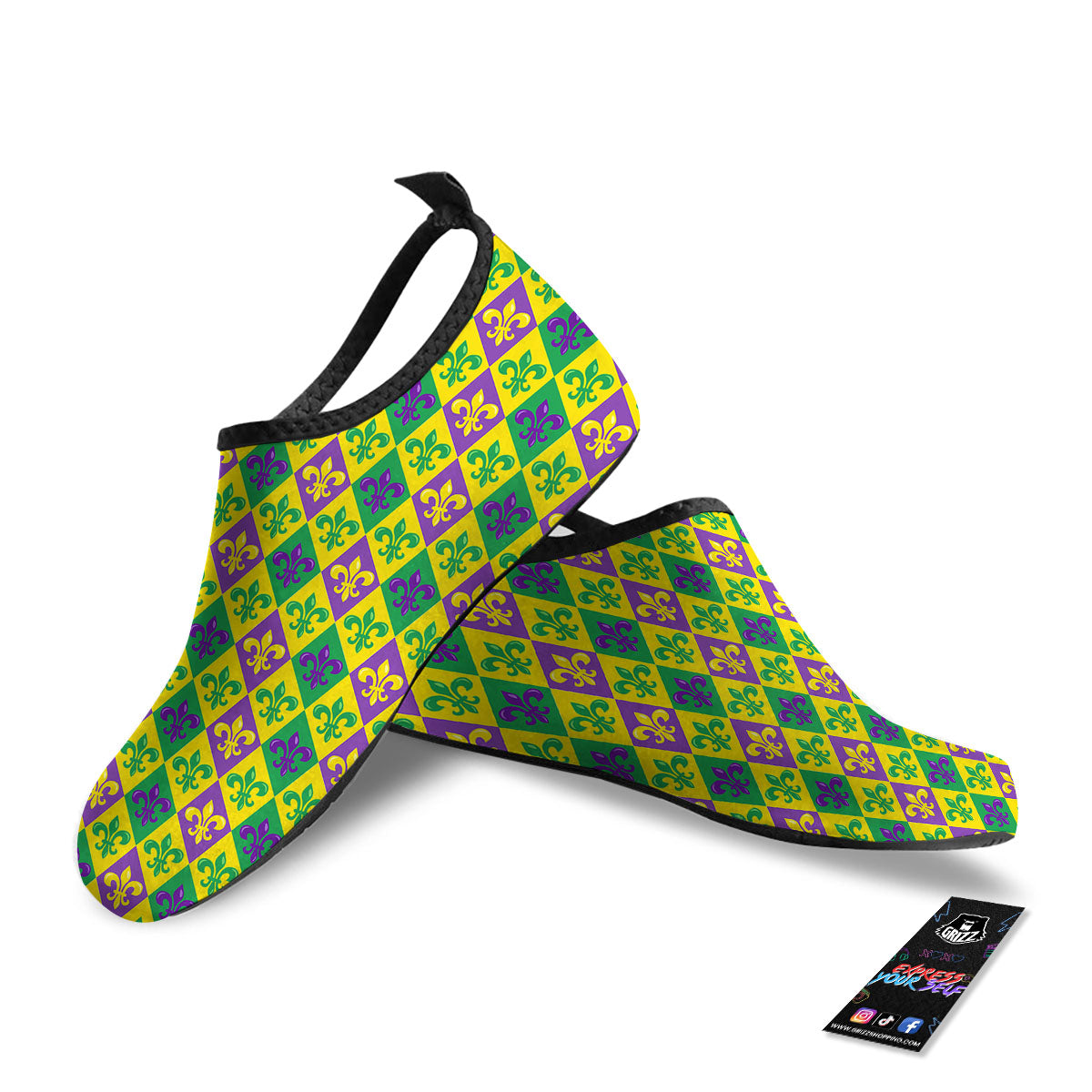 De Lis Mardi Gras Print Pattern Water Shoes-grizzshop