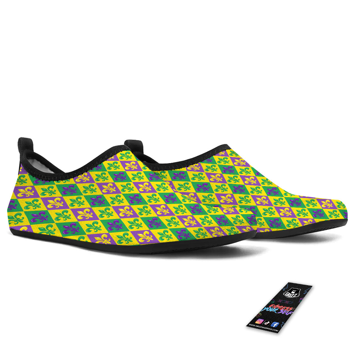 De Lis Mardi Gras Print Pattern Water Shoes-grizzshop