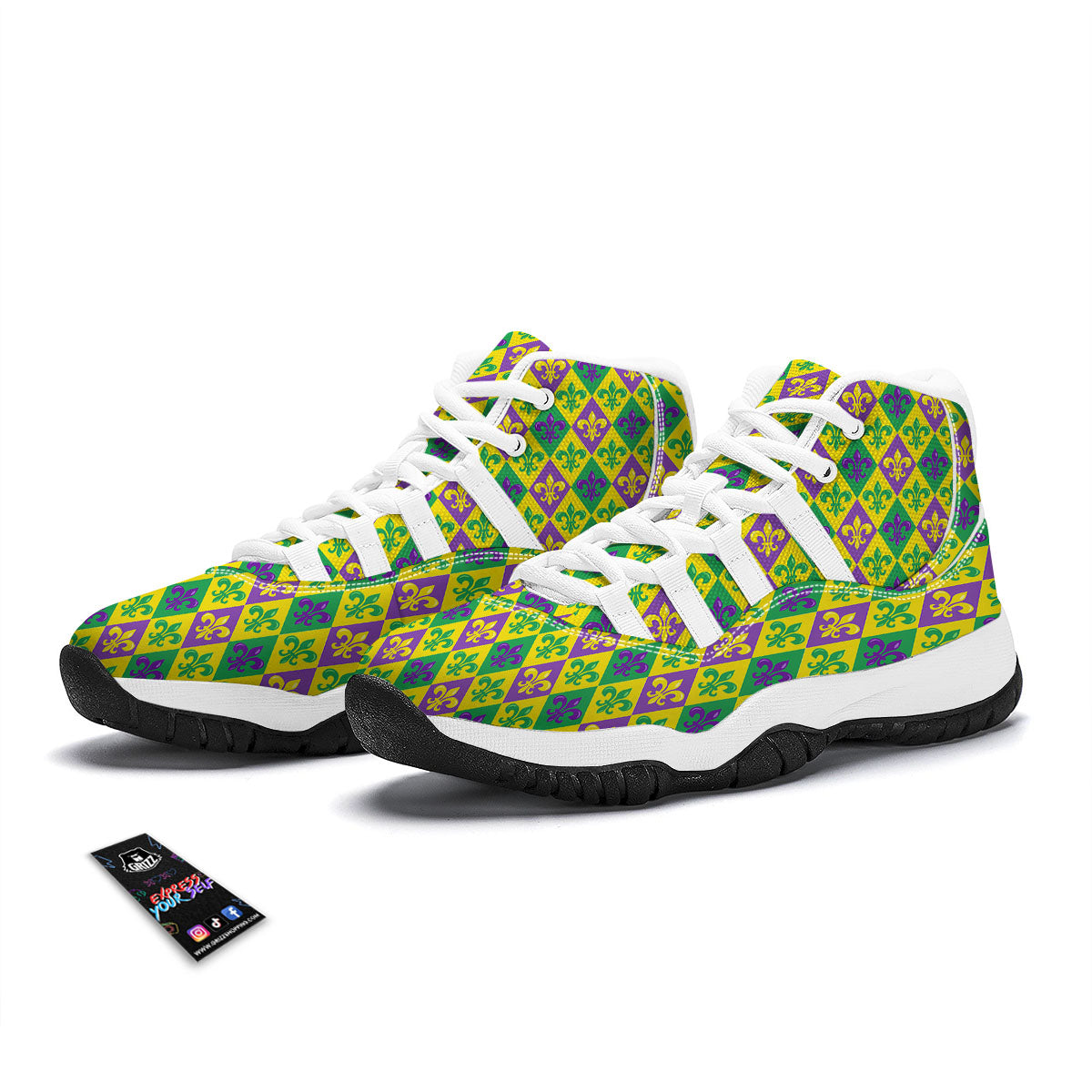 De Lis Mardi Gras Print Pattern White Bball Shoes-grizzshop