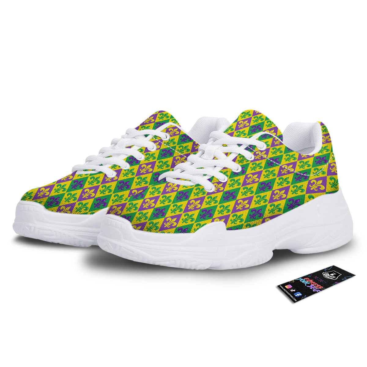 De Lis Mardi Gras Print Pattern White Chunky Shoes-grizzshop