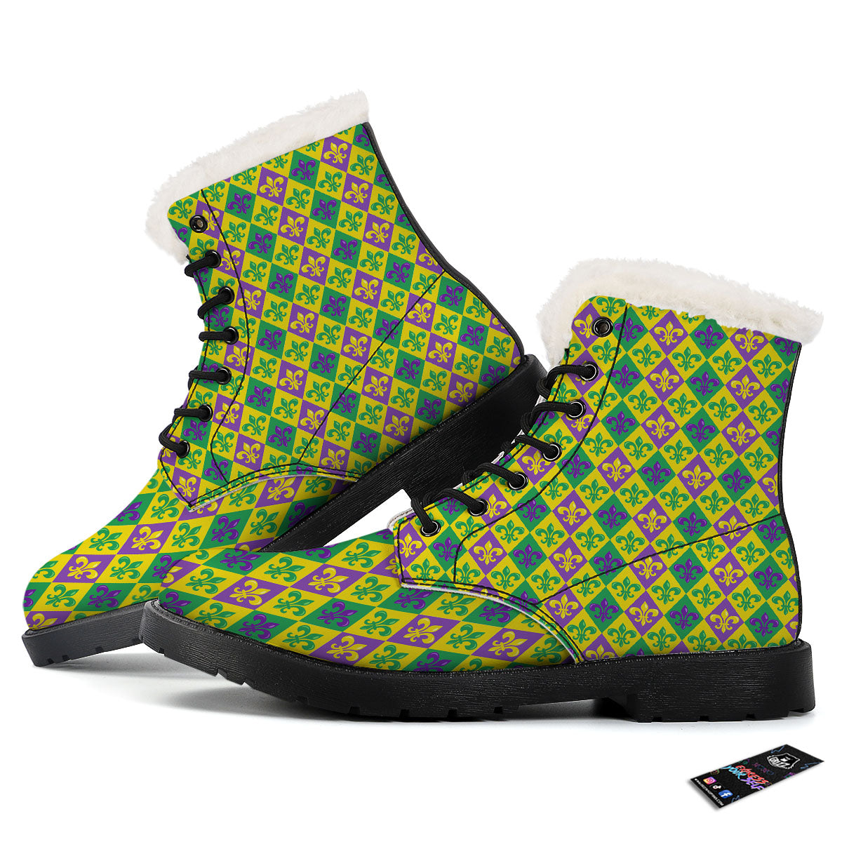 De Lis Mardi Gras Print Pattern Winter Boots-grizzshop