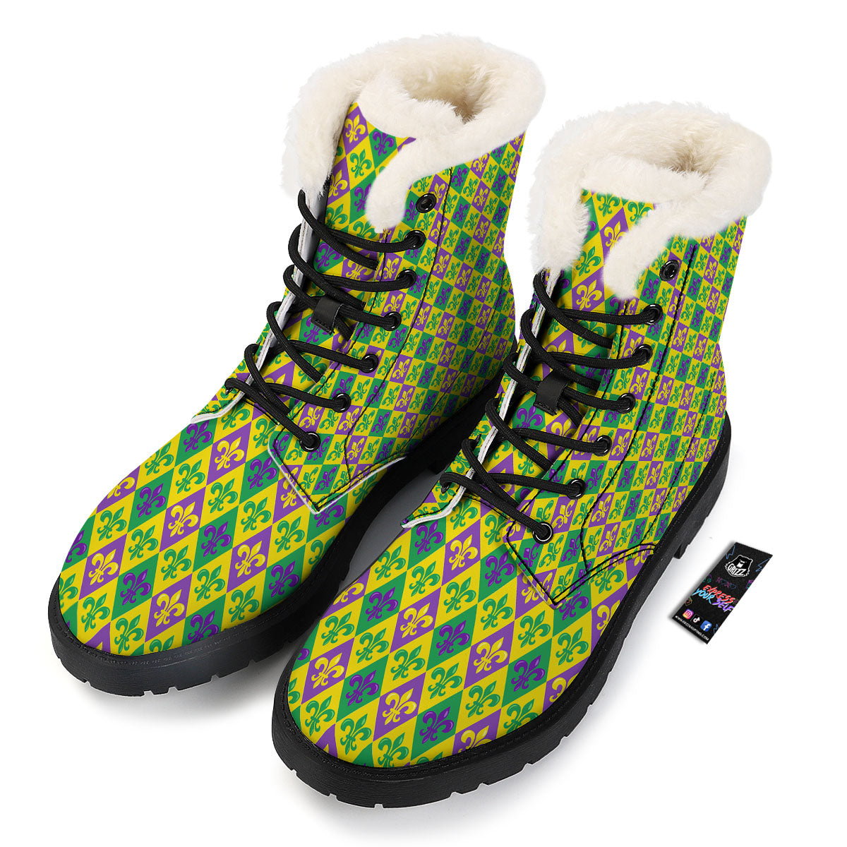 De Lis Mardi Gras Print Pattern Winter Boots-grizzshop