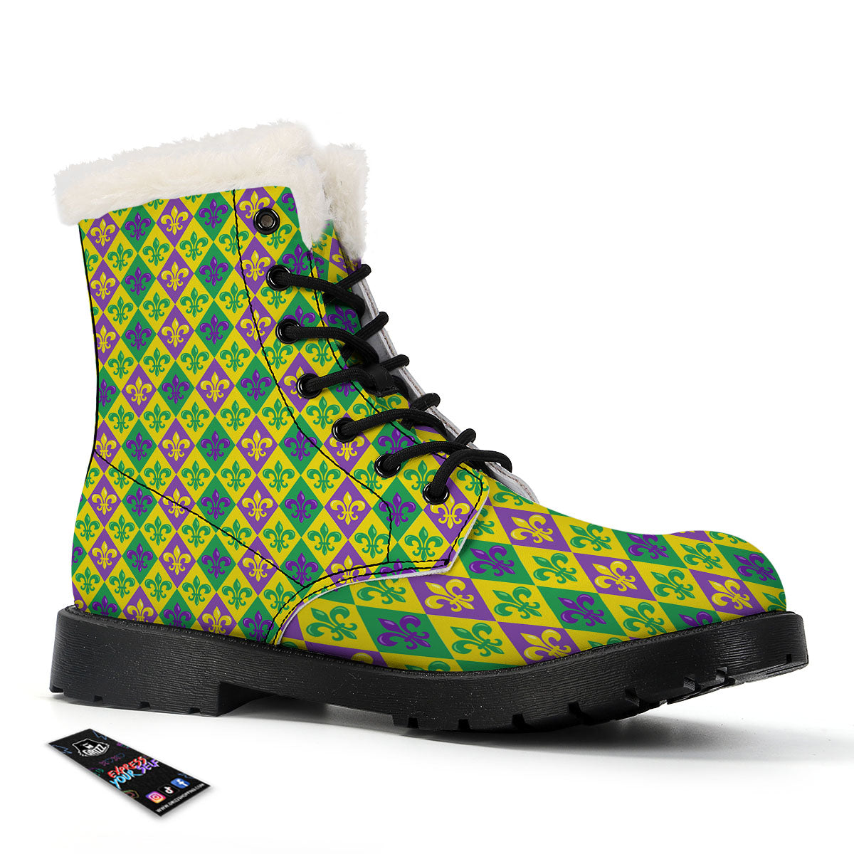 De Lis Mardi Gras Print Pattern Winter Boots-grizzshop