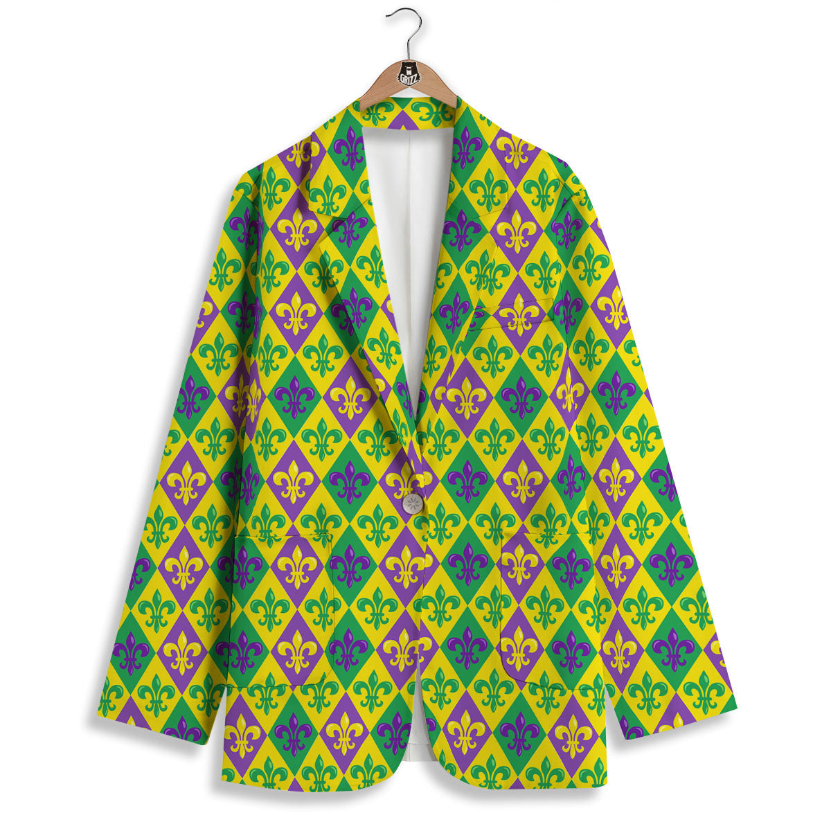 De Lis Mardi Gras Print Pattern Women's Blazer-grizzshop