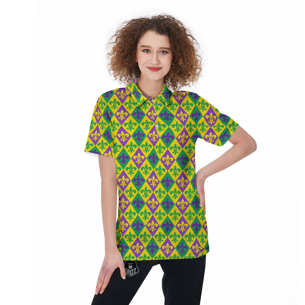 De Lis Mardi Gras Print Pattern Women's Golf Shirts-grizzshop