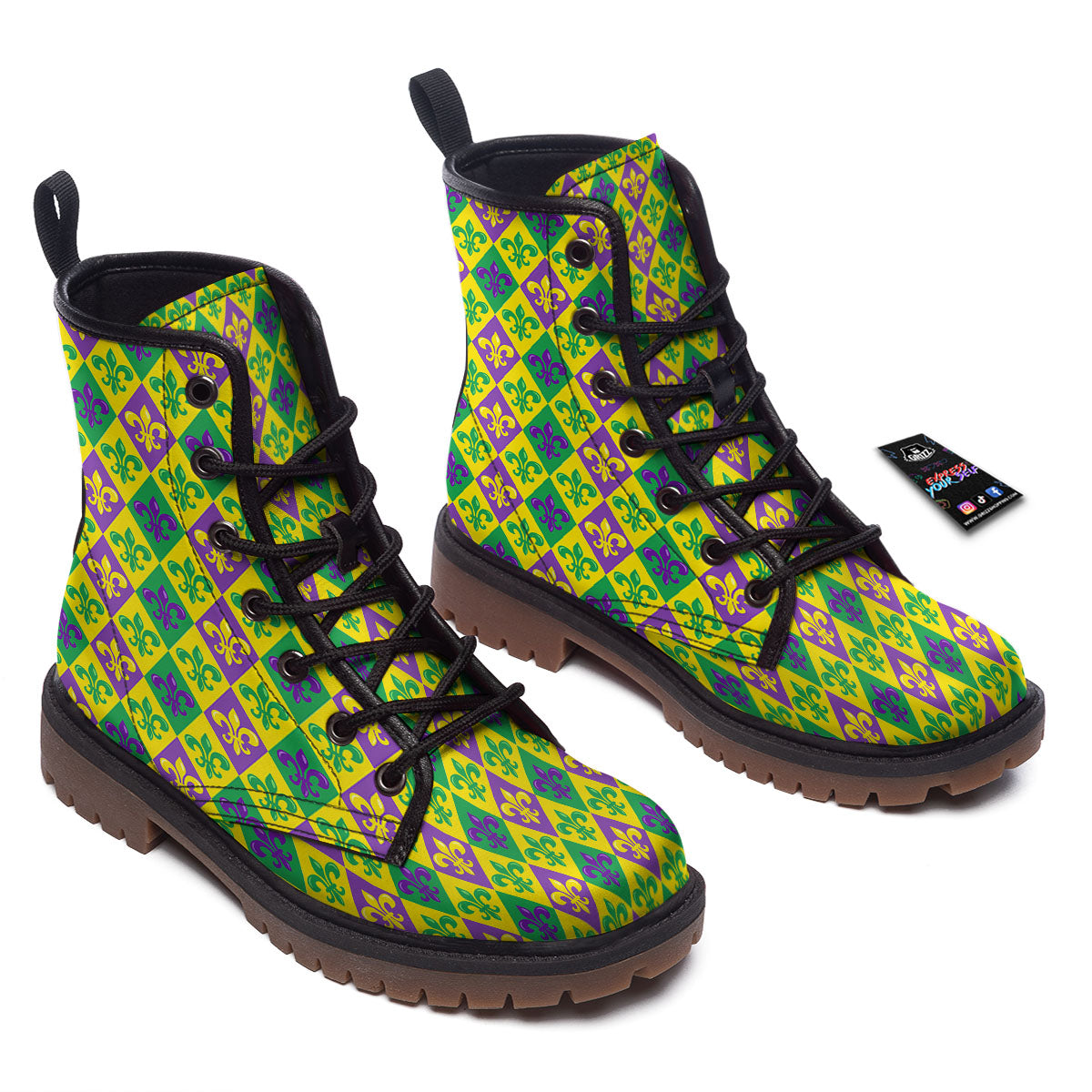 De Lis Mardi Gras Print Pattern Work Boots-grizzshop