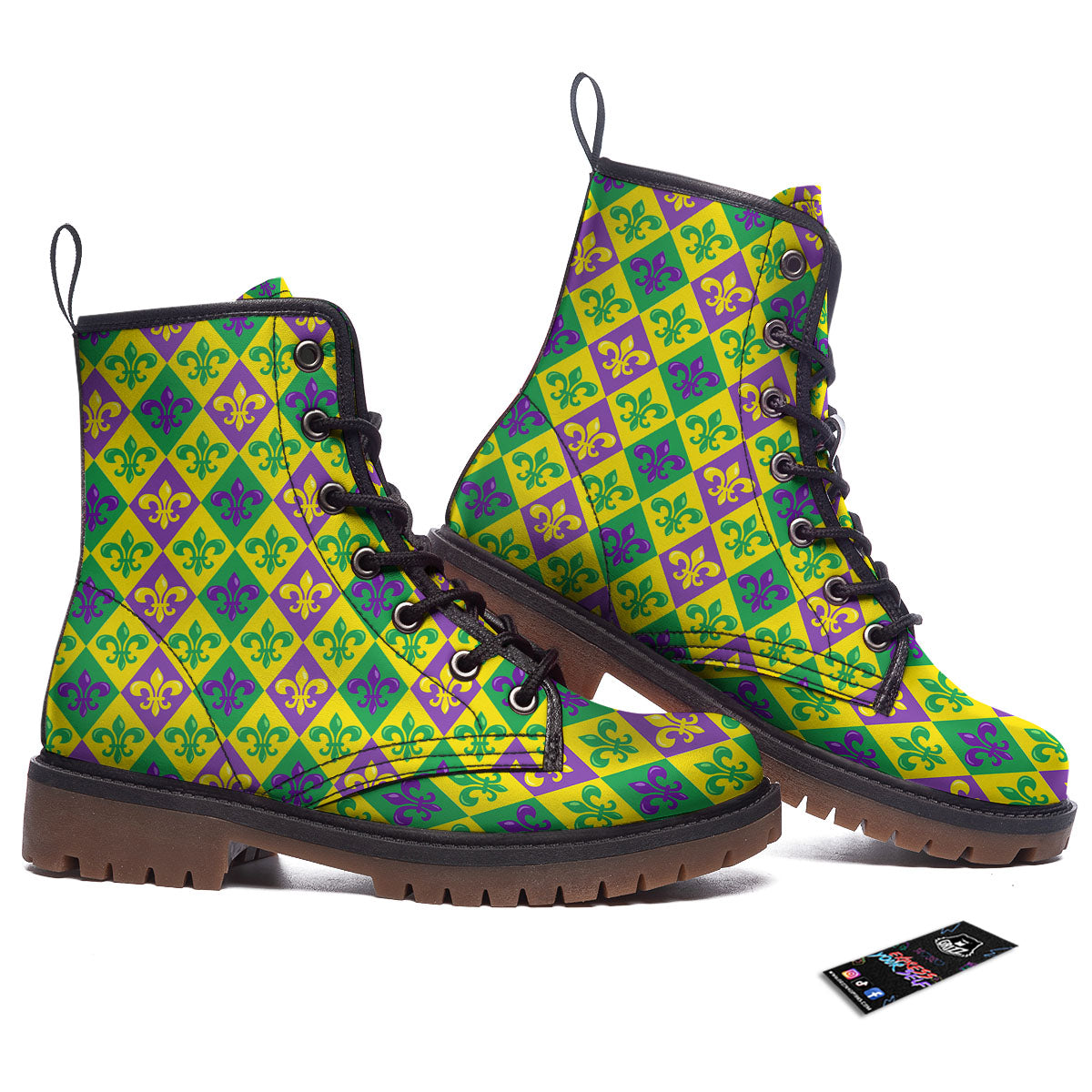 De Lis Mardi Gras Print Pattern Work Boots-grizzshop