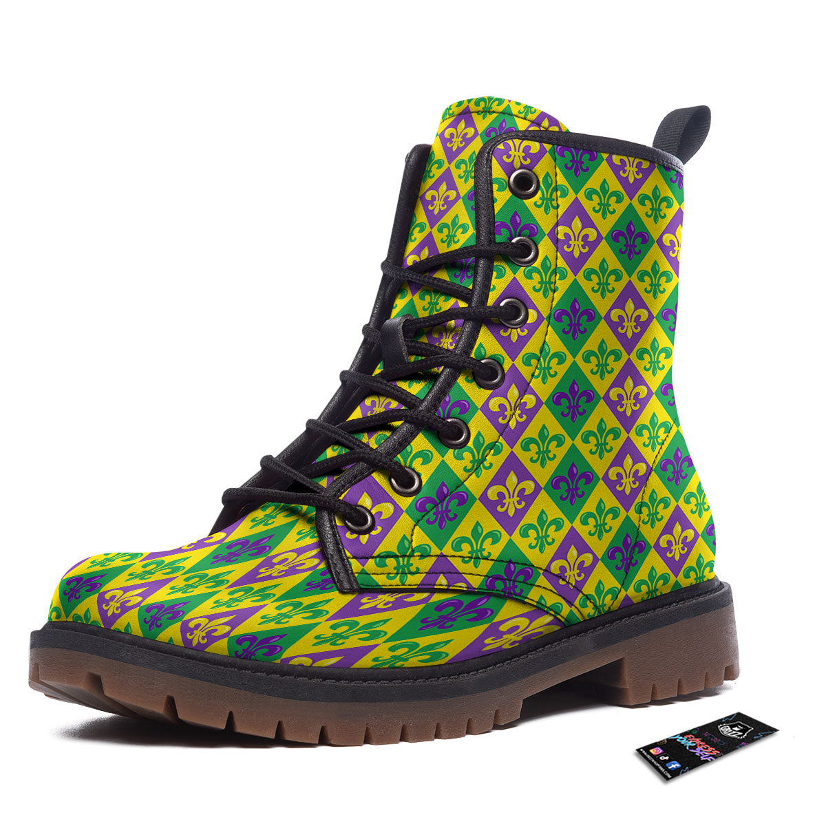 De Lis Mardi Gras Print Pattern Work Boots-grizzshop