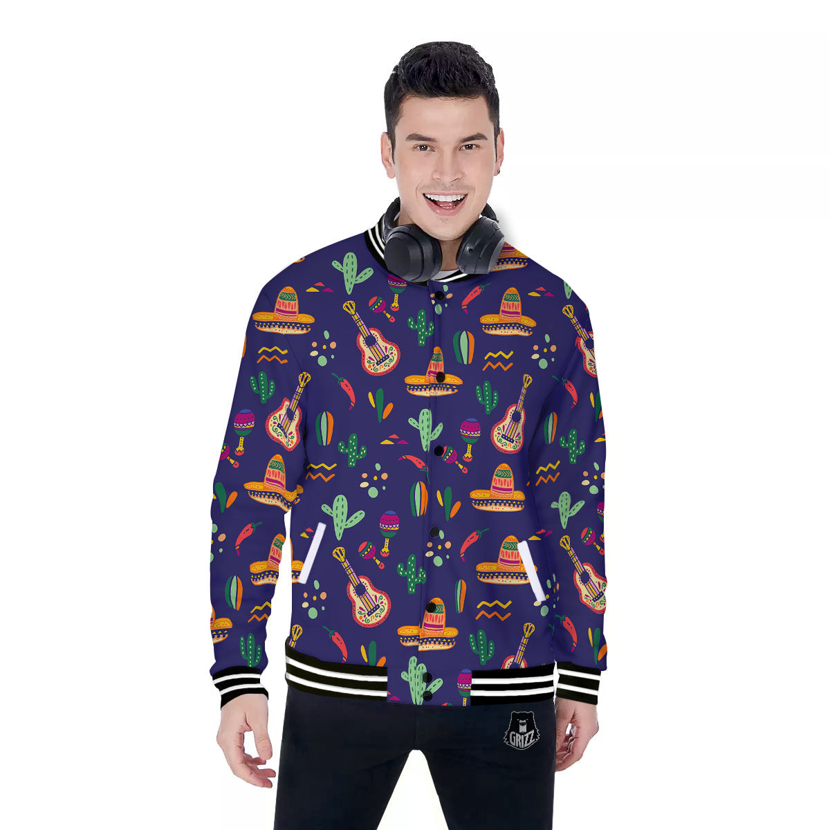 De Mayo Mexico Cinco Print Pattern Baseball Jacket-grizzshop