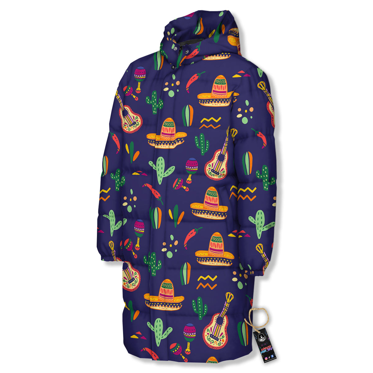 De Mayo Mexico Cinco Print Pattern Long Down Jacket-grizzshop