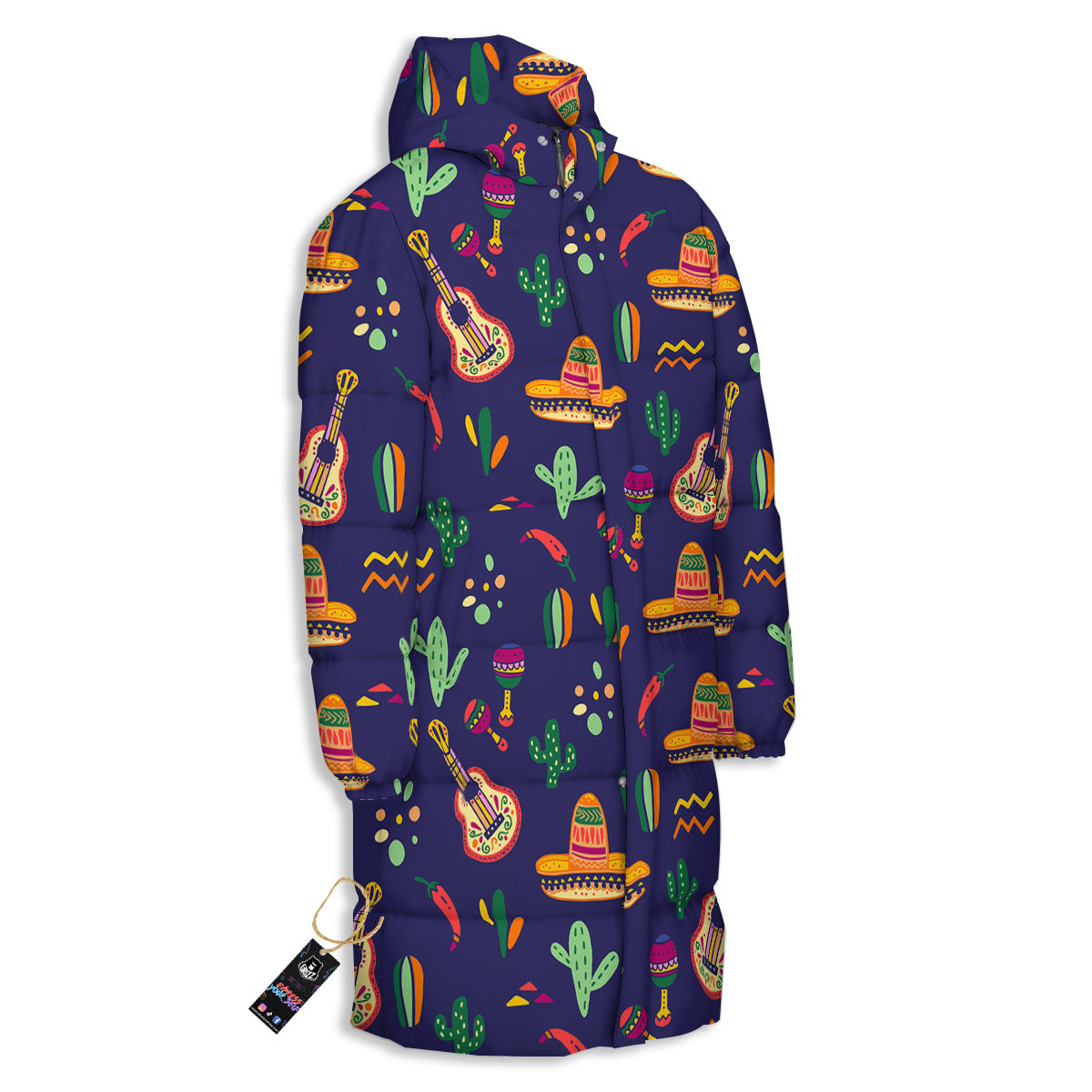 De Mayo Mexico Cinco Print Pattern Long Down Jacket-grizzshop