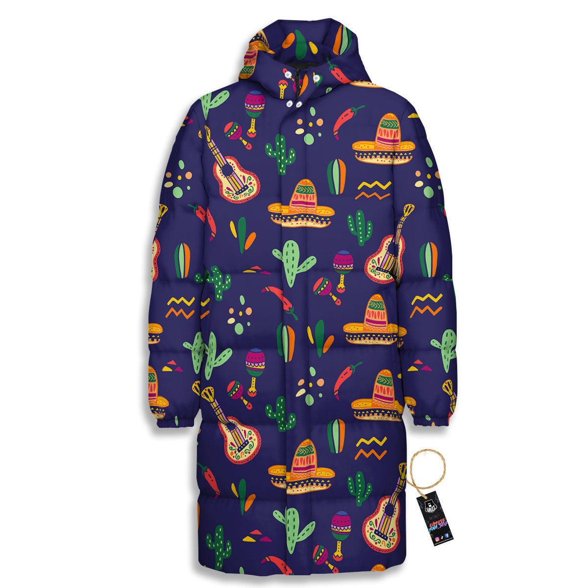 De Mayo Mexico Cinco Print Pattern Long Down Jacket-grizzshop