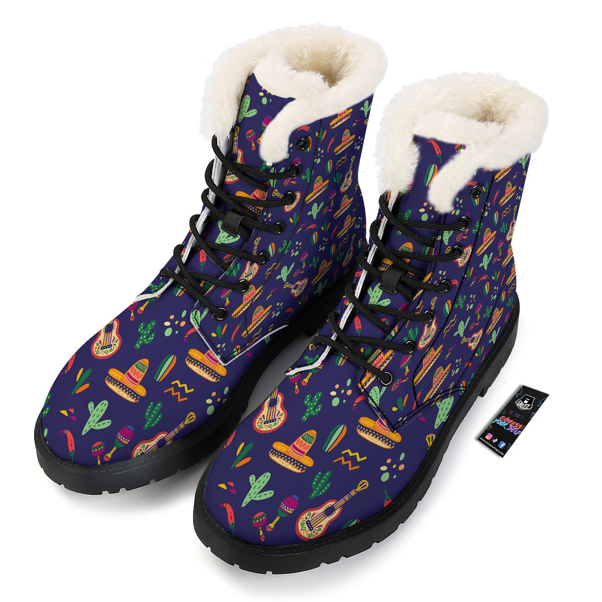 De Mayo Mexico Cinco Print Pattern Winter Boots-grizzshop