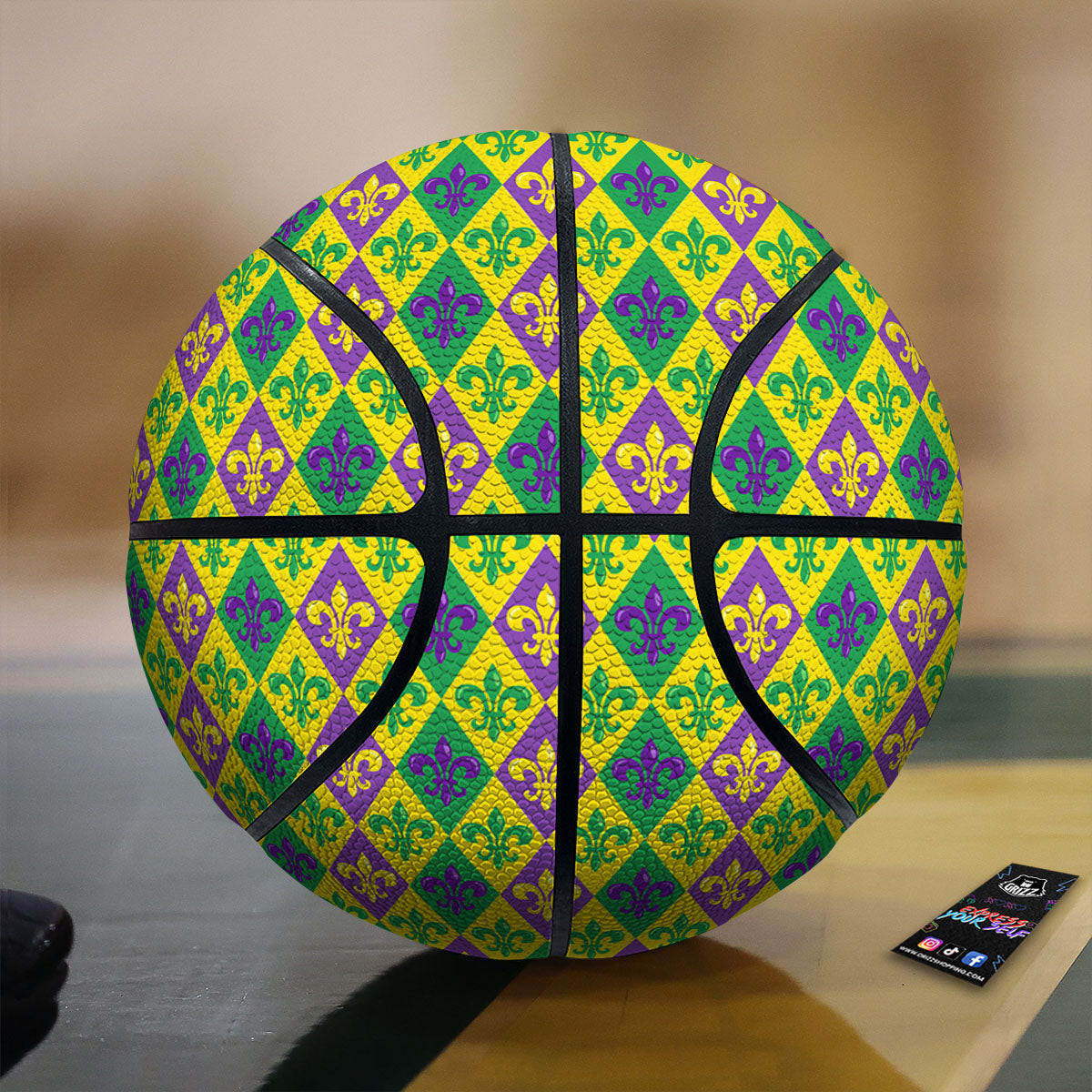 De Lis Mardi Gras Print Pattern Basketball