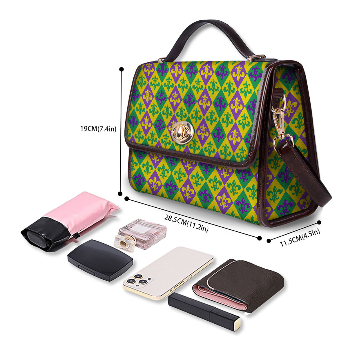 De Lis Mardi Gras Print Pattern Women's Satchel Bag