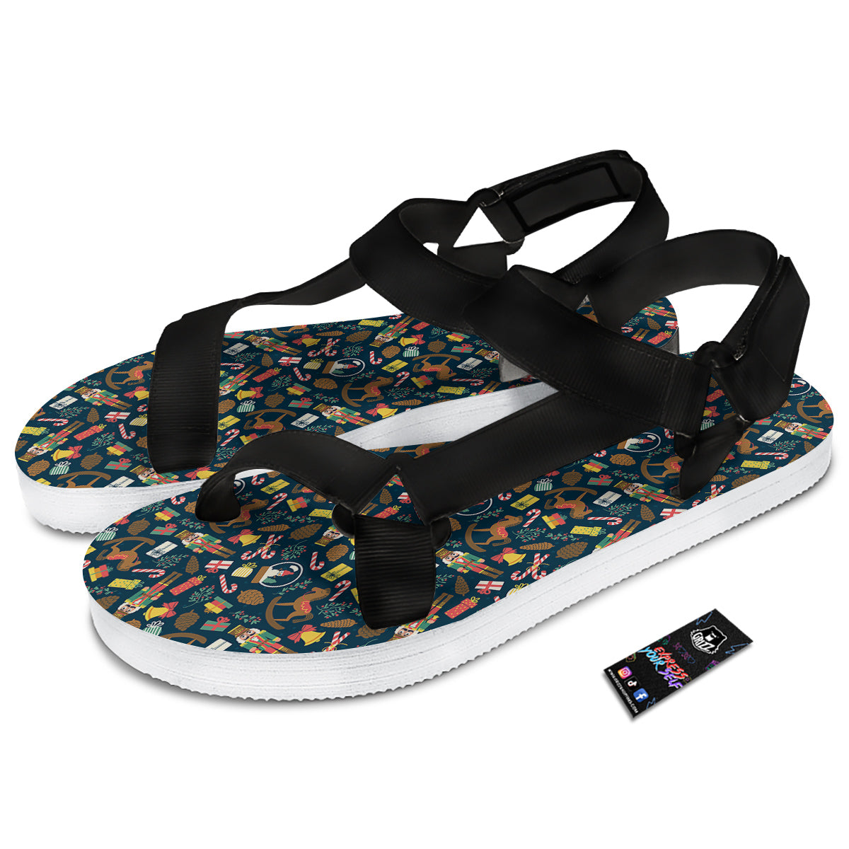 Decorations Christmas Print Pattern Black Open Toe Sandals-grizzshop