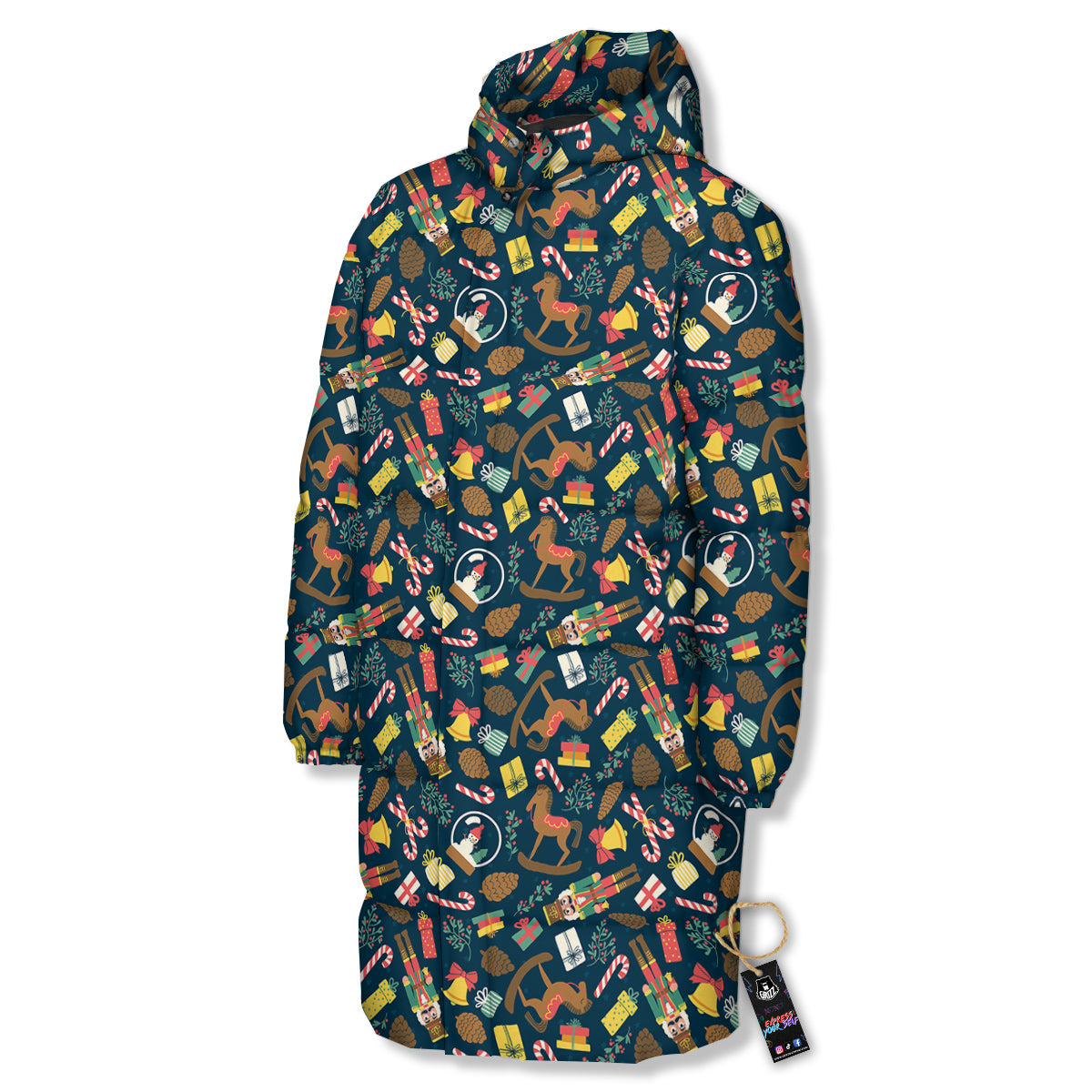 Decorations Christmas Print Pattern Long Down Jacket-grizzshop