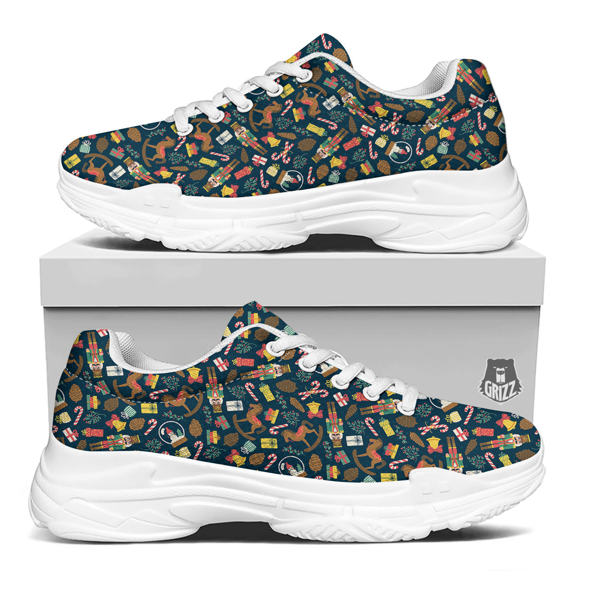 Decorations Christmas Print Pattern White Chunky Shoes-grizzshop