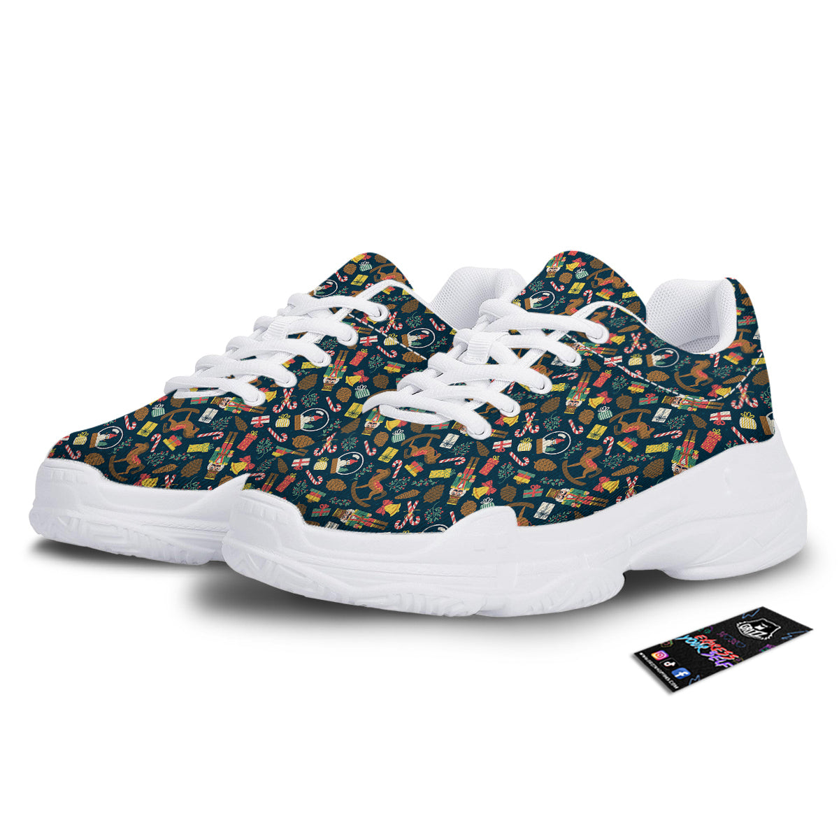 Decorations Christmas Print Pattern White Chunky Shoes-grizzshop